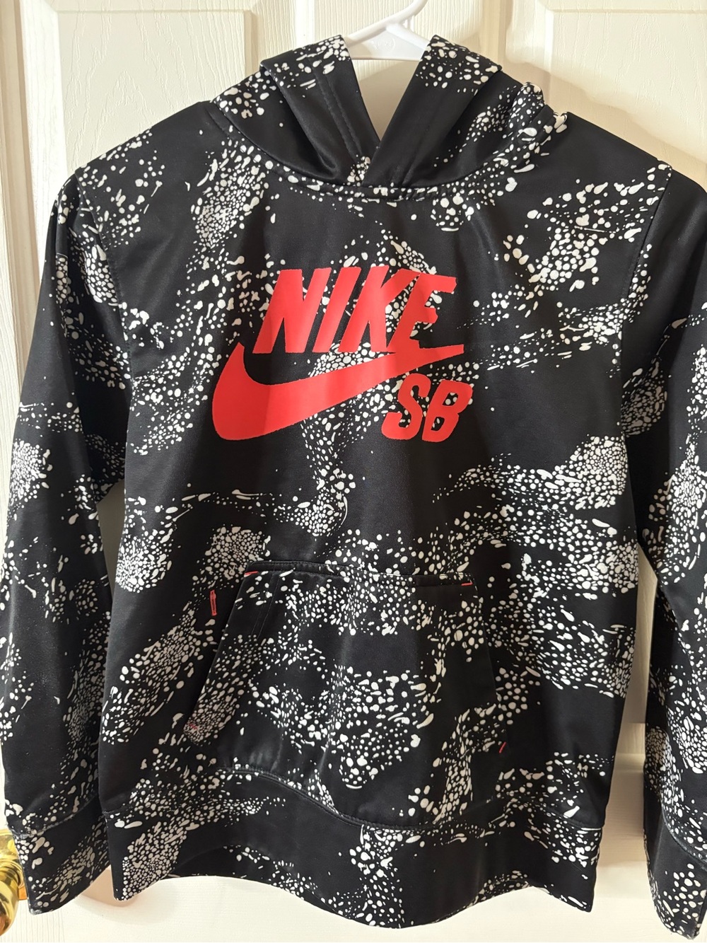 Nike Black & White Speckle Hoodie with Red Logo